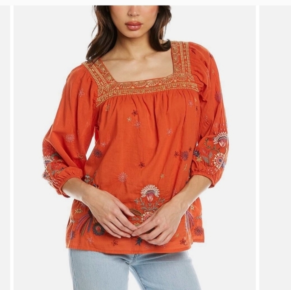 JOHNNY WAS Lucy Artisan Embroidered Blouse In Red Multi. Size XS - Picture 3 of 12
